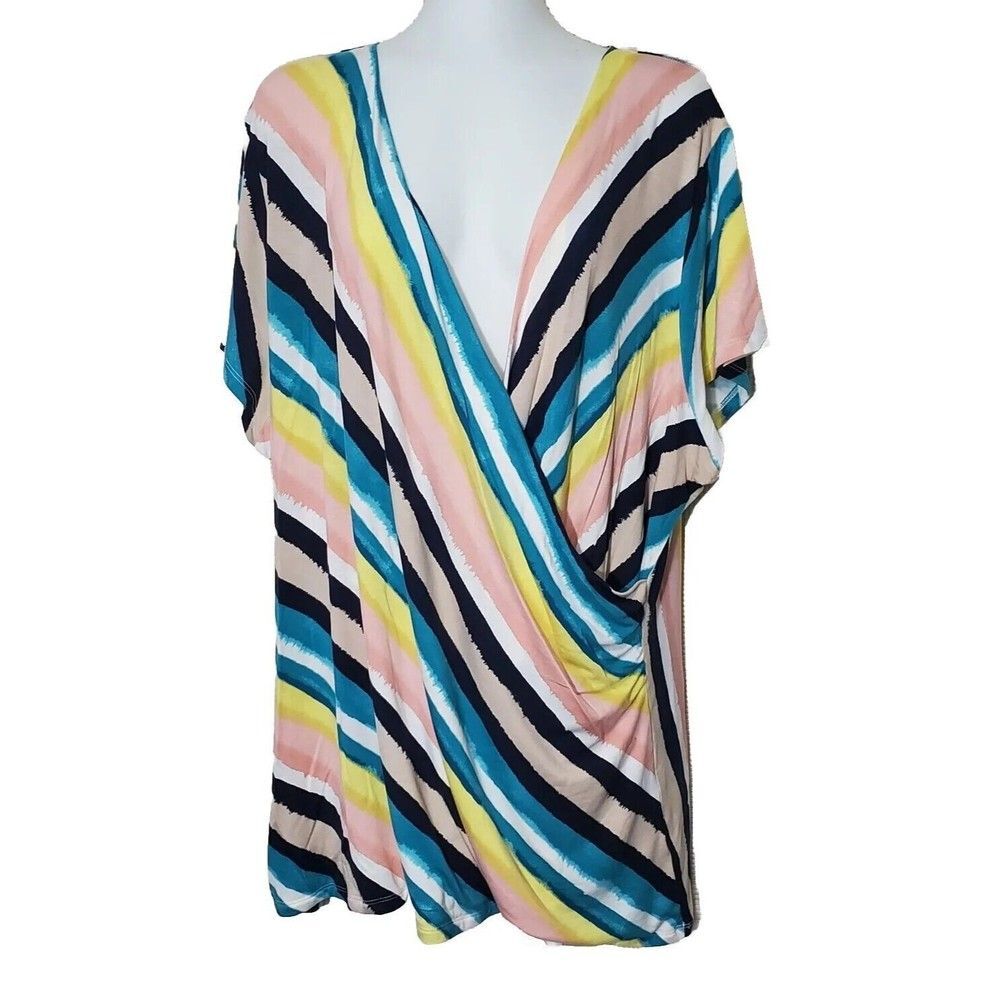 Lane Bryant Top Womens 22 / 24 Striped Surplice Illusion Collection Jersey Knit